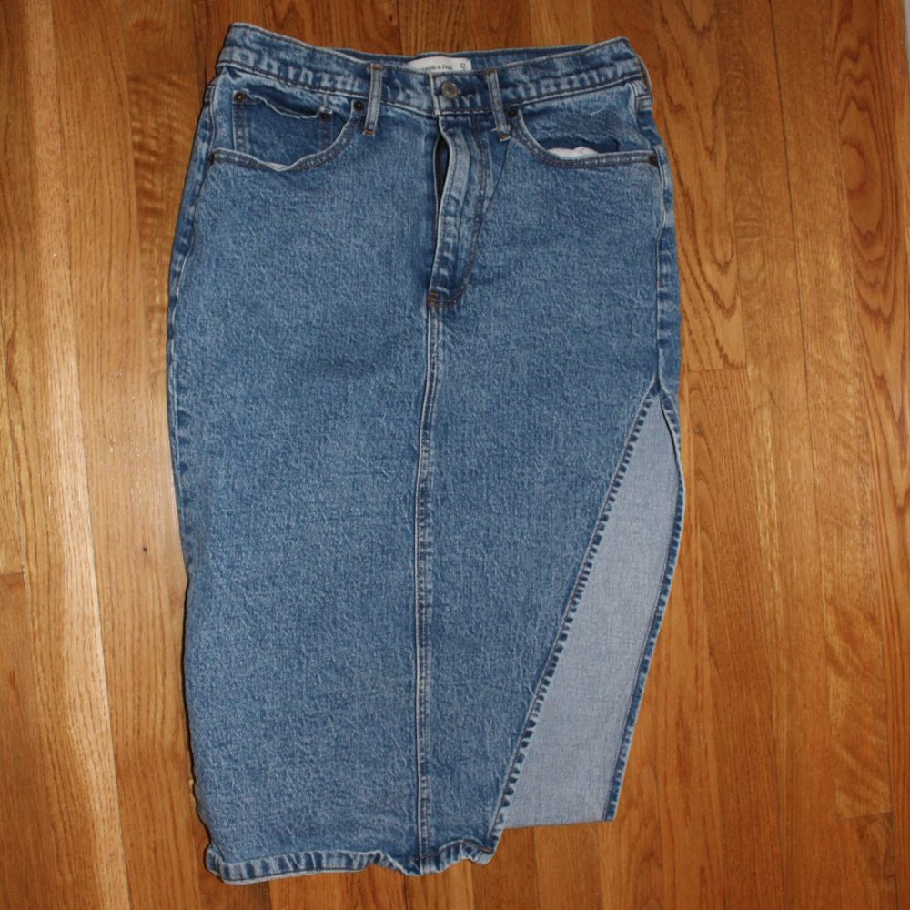 Abercrombie High-Rise Side Denim Midi Skirt